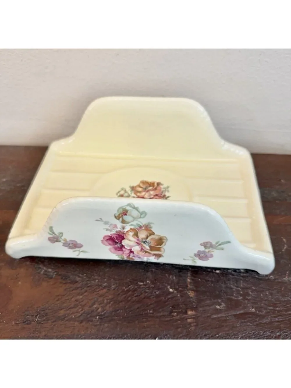 VTG Athena California Ceramic Pottery Napkin Towel Holder Floral Design 8